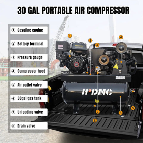 13HP Gas Air Compressor With Electric Start 30Gal ASME Tank Delivers 24CFM At 180PSI Industrial Piston Pump Powered By Gasoline Engine Includes Free 4L Synthetic Oil For Heavy Duty Use