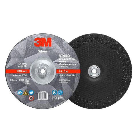 Front and side view of Depressed Center Grinding Wheel T27 Quick Change 9 Inch Heavy-Duty Wheel for beveling and weld removal.
