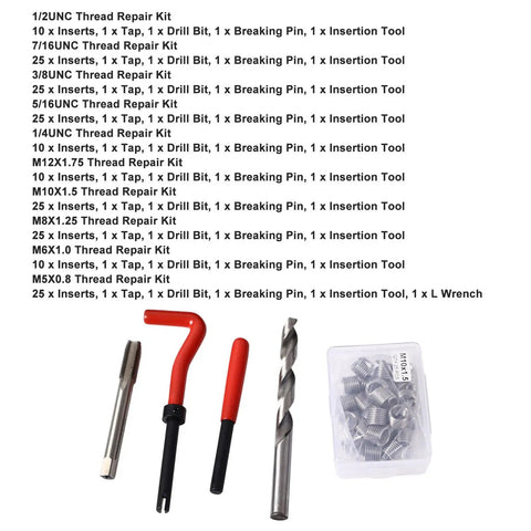 261 Piece Thread Repair Kit With Metric And Imperial Self Tapping Inserts Taps And Drill Bits Automotive And Industrial Repair Set