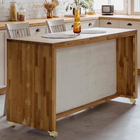 Wooden table on 4 Pcs Universal Brass Caster Stem Wheels With 360 Degree Rotation And Brass Threaded Stems For Trunk Boxes Furniture Cabinets Sofas Trolleys Chairs And Beds Each Caster Supports Up To 100 Kg, showing mobility feature.
