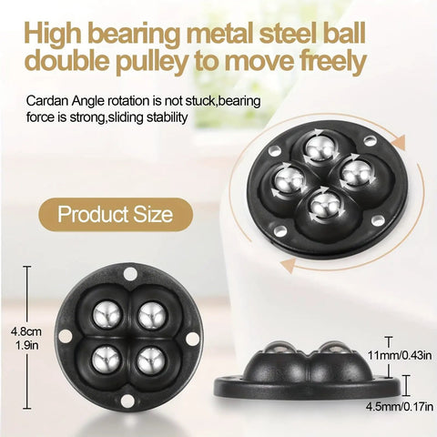 High bearing metal steel ball double pulley design for No Sweat Peel And Stick Roller Caster Pack With Hella Smooth 360 Swivel Wheels.