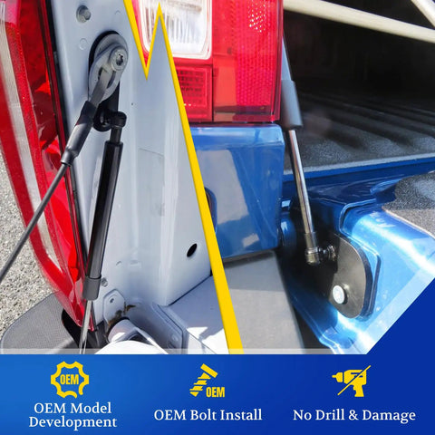 Tailgate Assist Shock For Ford F Series Trucks 1997 2016 Soft Open Damper showing hydraulic damper installed on truck