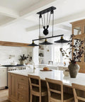 Three Pack Rustic Farmhouse Pendant Lights For Kitchen Island And Dining Room With Three E26 Sockets Adjustable Pulley Style Chandeliers