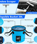 Go To Car Wash Kit With Foam Gun And Brush Mop Large Folding Bucket Blue, showing collapsible 20L bucket with features