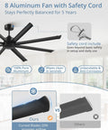 84 Inch Large Ceiling Fan Without Light With 8 Aluminum Blades 6 Speed Remote Quiet DC Motor for Industrial Use in Patio Garage Shop