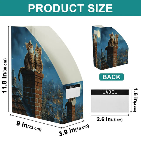 Three Pack File Folder Holders For Magazines Binders Notebooks Books And Documents With Cat City Moon Sky Design