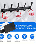 Double Sided Adhesive Pads Heavy Duty 3mm Foam Tape 48 Pcs Pre Cut Waterproof Mounting Tape For Walls Pictures Car Home Office Holds Up To 2kg shown supporting bottles on hooks