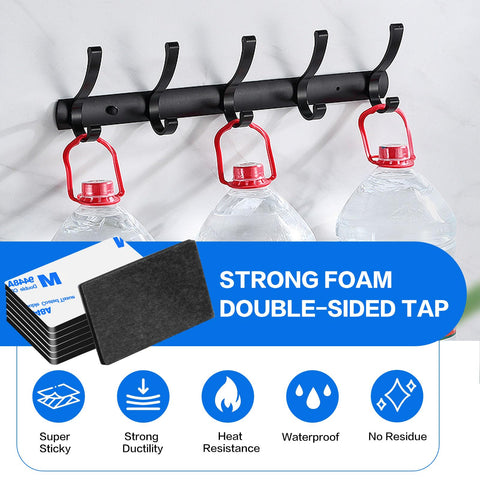 Double Sided Adhesive Pads Heavy Duty 3mm Foam Tape 48 Pcs Pre Cut Waterproof Mounting Tape For Walls Pictures Car Home Office Holds Up To 2kg shown supporting bottles on hooks