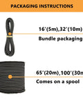 Packaging of Three Sixteenth Inch by Sixteen Foot Marine Grade Bungee Cord Elastic Shock Cord shown as bundle and spool.