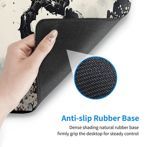 Close-up of Ultra Smooth Large Mouse Pad Desk Mat for Gaming and Work showing textured non-slip rubber base detail.