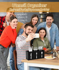 Group around table with 3 Compartment Plastic Utensil Organizer Silverware Caddy For Countertop Black Acrylic Kitchen Cutlery Storage