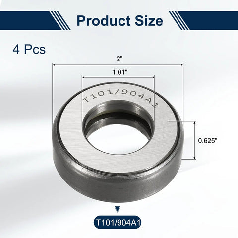 Heavy Duty Workhorse Thrust Ball Bearings Set, 4 PCS T101 904A1 Chrome Steel with product dimensions shown