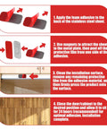 Installation instructions for Ultra Thin Magnetic Cabinet Door Catches Kit, 12 Pairs with No Drill Adhesive Strips and magnets.