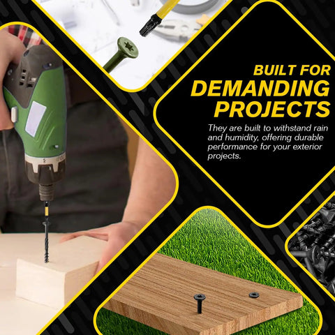 Drilling with Size 10 By 4 Inch Black Knurled Wood Deck Screws Self Tapping with Torx T25 Drive 70 Pieces Set