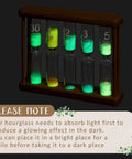 Glow In The Dark Sand Timer Set 0.5 1 2 3 5 Minute Wooden Hourglass Luminous Timers showcasing glow in dim light.