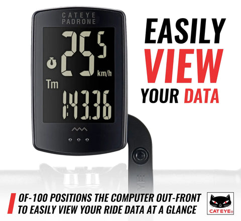 Out Front Bike Computer Bracket Bolt On Mount Front And Center Display For Padrone Strada Urban And Velo Wireless Models, Fits 31.8 Mm And 25 To 26 Mm Handlebars With Shim, Quick Mount For Crisp Ride Data On The Go, showing speed and trip data.