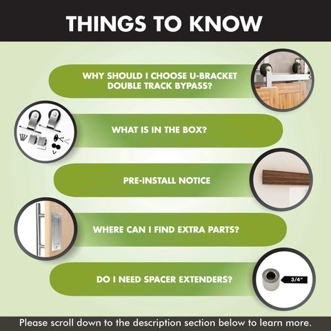 Infographic for Brushed Nickel Sliding Barn Door Hardware Kit With Double Track Bypass For Four Doors U-Shape Bypass On One Track 10ft Flat