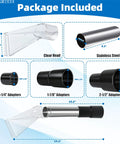 Image of Must Have All In One Universal Shop Vac Adapter Kit shown with various size adapters and stainless steel tube.