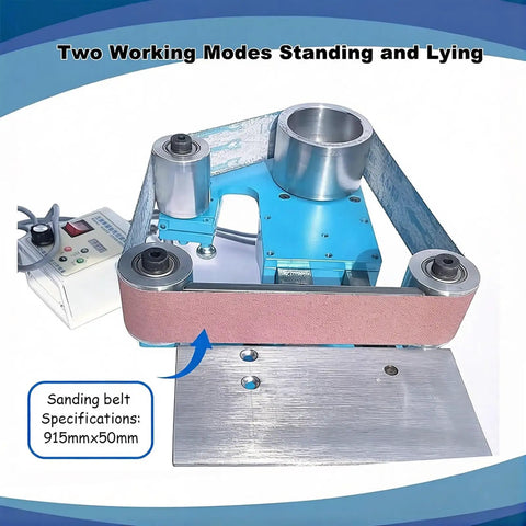 Heavy Duty Vertical And Horizontal Belt Sander With Brushless Motor, Tough As Nails Steel Frame For Wood And Metal Refinishing, Low Vibration Grinder That Packs Serious Punch showing 915x50mm sanding belt and dual modes.
