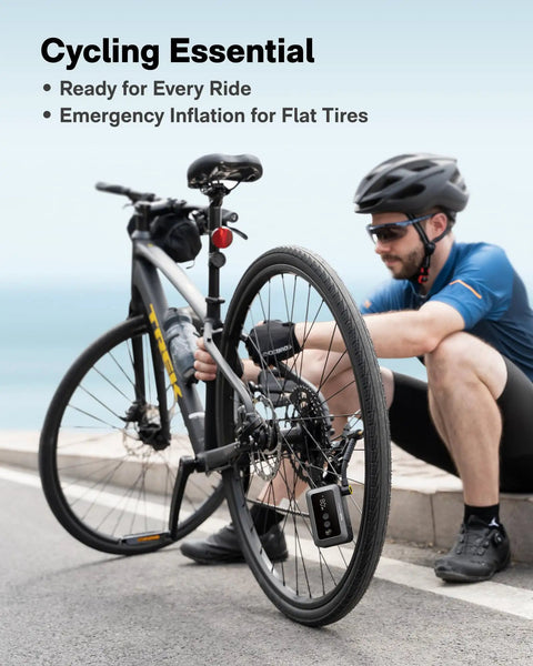 Compact Mini Bike Tire Pump With Gauge, Crazy Fast 25 Second Inflation Up To 100 PSI, Portable Presta And Schrader Compatible Air Pump For Road Mountain BMX Bikes And Sports Balls