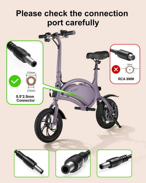 42V 2A Replacement Charger For Bolt Pro Adventure Metro Journey LX10 J5 J8 Eris Pro Ora Pro Racer Rhythm Electric Bikes And Scooters With 100V 240V Input And 5.5mm By 2.5mm DC Plug Easy Plug And Play