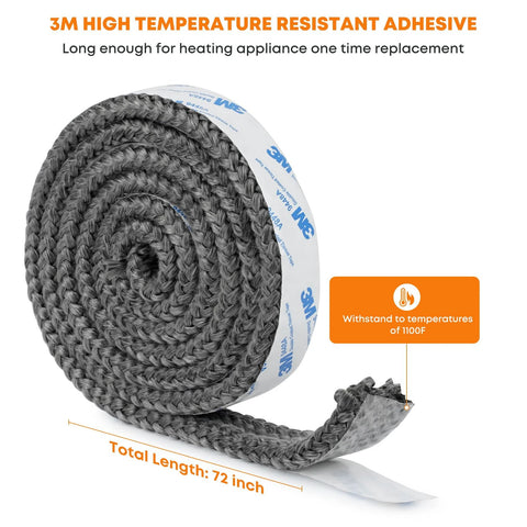3M high-temperature fiberglass stove gasket tape roll, 5/8 in wide, 72 in long, self-adhesive