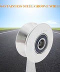 3 Inch V Groove Gate Wheel Stainless Steel Roller With Double Bearings, Heavy Duty Beefed Up Sliding Door Caster, 304 Stainless V Track Wheel For Gate Replacement And Sliding Gate Hardware displayed on road