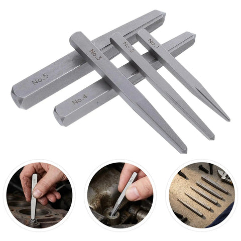 Premium 5 Pc Carbon Steel Straight Flute Bolt Extractor Kit For Easy Out Stripped Screw Removal With Efficient Reverse Action Design Perfect For Automotive Workshops And DIY Repair Projects At Home, 5-piece set