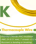 Relaxweex K-Type thermocouple wire, AWG 24 solid, PVC insulated, yellow coil