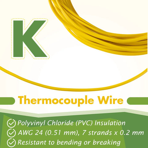 Relaxweex K-Type thermocouple wire, AWG 24 solid, PVC insulated, yellow coil