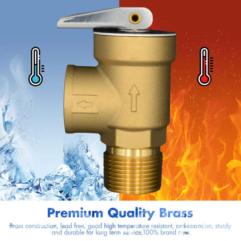 VAV pressure relief valve, brass body, 3/4 in NPT female thread, 150 PSI, water heater compatible