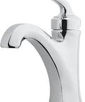 Arterra Single Control 4 Inch Centerset Bathroom Faucet in Polished Chrome With All Metal Pop Up Drain, 1.2 GPM, angled view