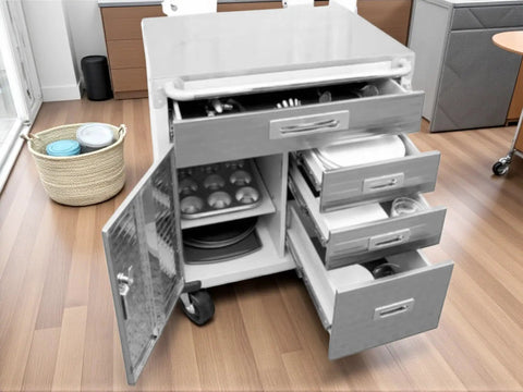 Heavy Duty Rolling Storage Cabinet With Wheels And Drawers, Built For Garage And Shop, Stainless Steel Table Top, 1 Door, 4 Drawers open