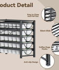 5 Tier Metal Coffee Pod Organizer Drawer Holds 70 K Cups with cup racks, anti-slip design, and easy pull-out feature.