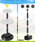 Sun Powered Water Fountain Kit With 2.5W Solar Panel, Four Spray Nozzles, And 9.54 Ft Cable installation methods diagram