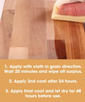 Applying Top Shelf Boiled Linseed Oil For Wood Stone And Metal on a polished wooden board with a cloth.