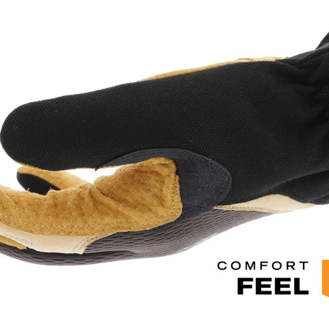 Fastfit Leather Work Gloves That Keep Your Hands Safe And Grippy For Tough Jobs, side view, brown and black, size large.