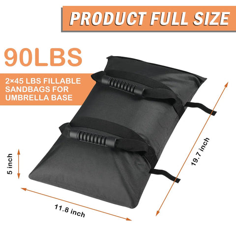 90 Lb Extra Large Umbrella Base Weight Set Of Two For Patio Fillable Sand Bags Heavy Duty Outdoor Weights For Umbrella Stands Garden Backyard Black Without Sand
