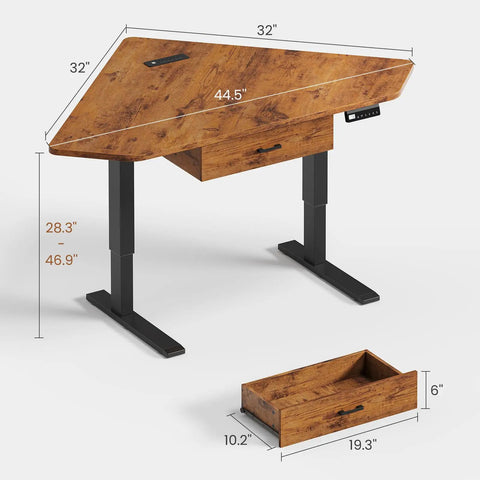 Corner Electric Standing Desk With Drawer 32 Inch Compact Space Saver Sit Stand Desk For Gaming And Home Office Rustic Brown