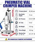High Speed Pneumatic Vial Sealing Machine For Aluminum Glass Bottles with specifications and dimensions displayed clearly.