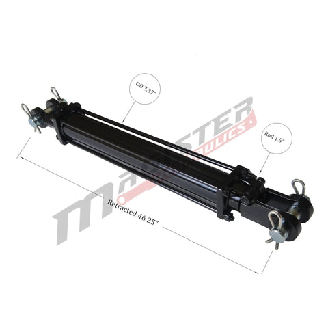 Double Acting Tie Rod Hydraulic Cylinder For Agriculture, Heavy Duty 3 Inch Bore, 36 Inch Stroke, detailed dimension view.