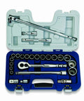 One Half Inch Drive Metric Tool Set 25 Piece With Rugged Case Includes Ratchet 3 Inch 6 Inch 10 Inch Extensions 15 Inch Flex Breaker Bar