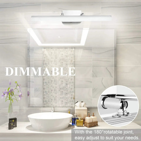 24 Inch Dimmable LED Vanity Light Over Mirror For Bathroom Chrome Finish Adjustable 180 Degree Rotatable Arm