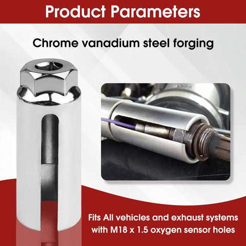 5-Piece Oxygen Sensor Socket Set With 7/8 Inch 22mm O2 Socket in steel showing socket detail and vehicle fitment.