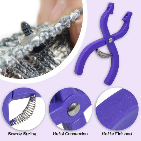 Foolproof Safety Eyes Jig Pliers For Doll Faces, lightweight purple tool with sturdy spring for easy doll eye installation.