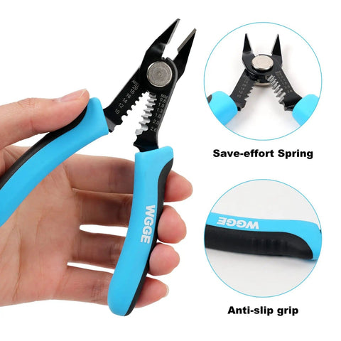 Precision Flush Wire Cutters With Stripping, Slim Diagonal Cutters, 6 Inch Pliers For 10 To 20 AWG Wire, shown in hand