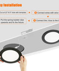 Installation guide for Lit Six Inch Canless Recessed Lighting Kit With 5CCT Adjustable From 2700K To 5000K, showing hands installing light.