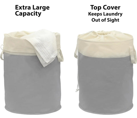 Rectangular 75L Collapsible Laundry Hamper With Drawstring Closure And Handles, Freestanding Gray Cotton Basket, Extra Large Capacity For Laundry Day, Perfect Bedroom Or Closet Organizer
