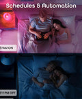 Couple in bed with Prisma Smart Light Bulbs 2-Pack Color Changing RGBW LED A19 800 Lumens Dimmable 60W Equivalent in use