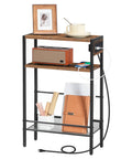 Slim Side Table With Charging Station And USB Ports For Small Spaces, Narrow End Table With Storage Shelf, Compact Nightstand